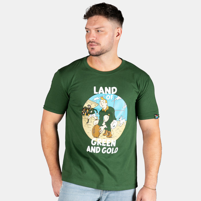 Men's Tin Tin Green And Gold T-Shirt - Green
