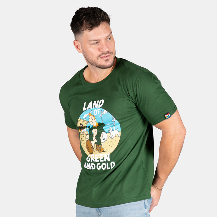 Men's Tin Tin Green And Gold T-Shirt - Green