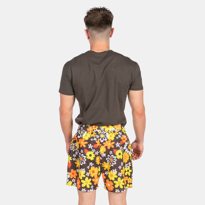 Men's Vintage Floral Design Swim Shorts with Drawstring
