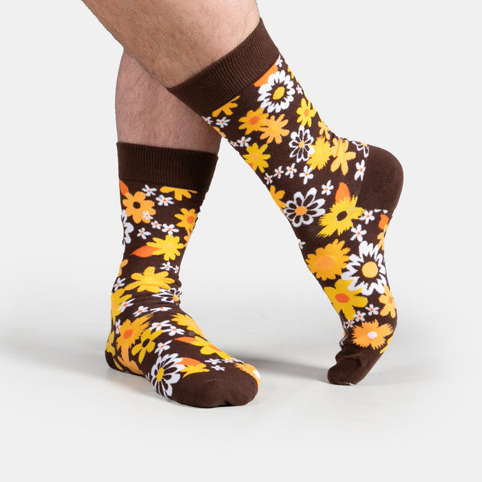 Men's Vintage Flower Socks - Brown