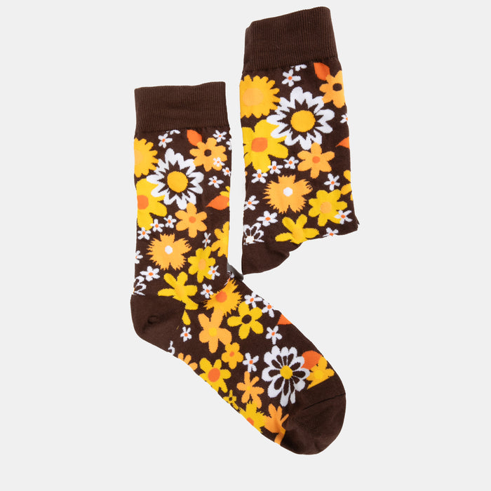 Men's Vintage Flower Socks - Brown