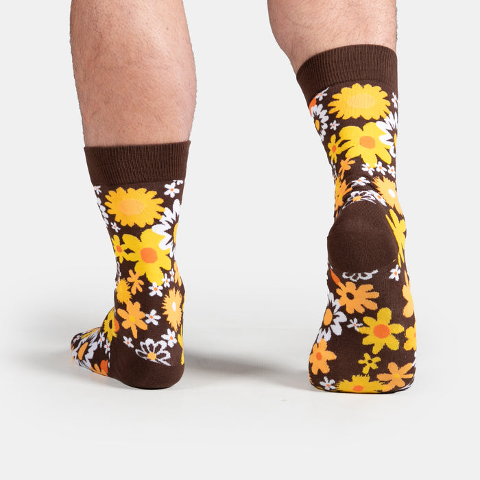 Men's Vintage Flower Socks - Brown
