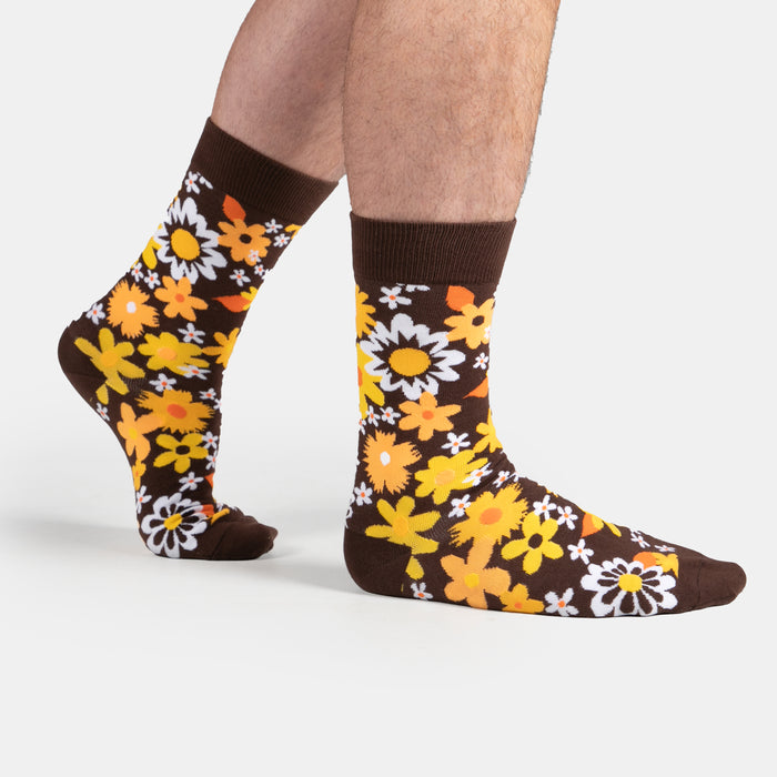Men's Vintage Flower Socks - Brown