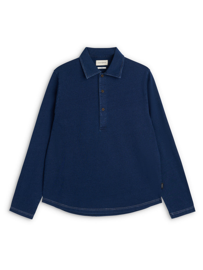 Mersey Long Sleeve Polo Shirt Hickman Indigo Rinse