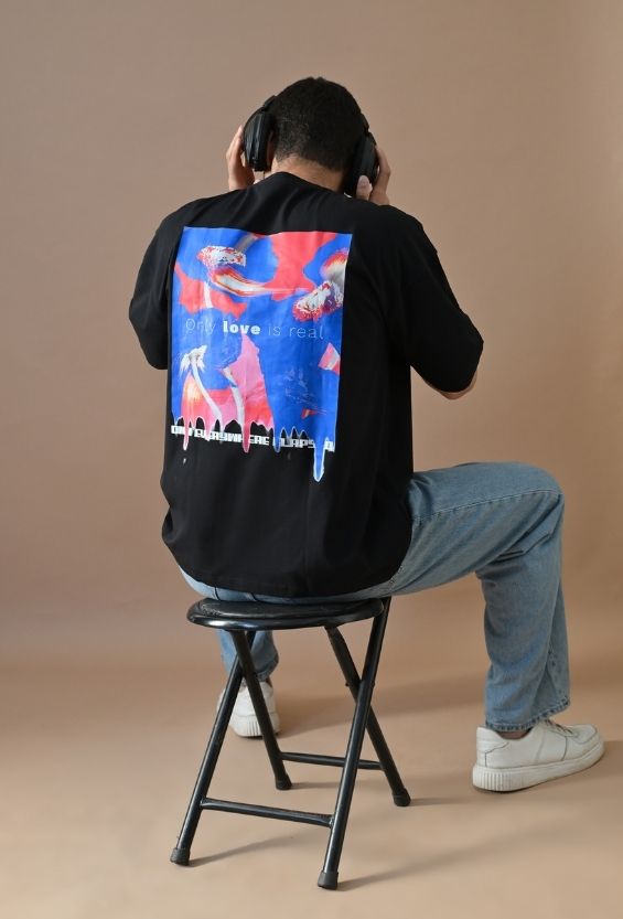 Midnight Black Cotton Lycra Boxy Fit Streetwear T-Shirt for Men | Graphic Back Print