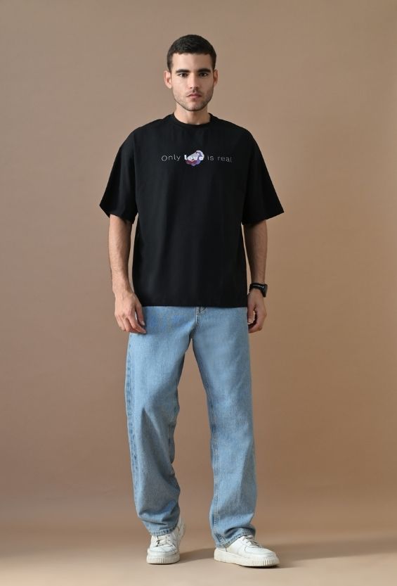 Midnight Black Cotton Lycra Boxy Fit Streetwear T-Shirt for Men | Graphic Back Print