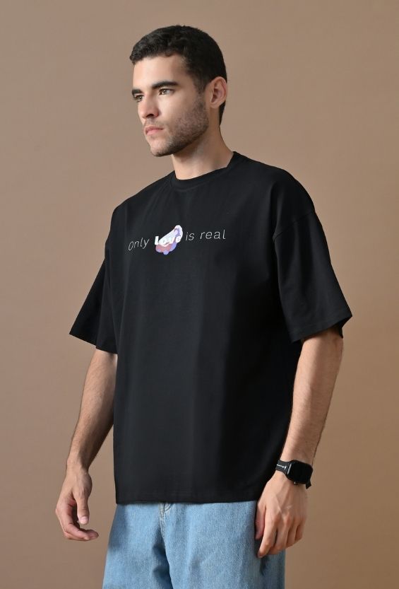 Midnight Black Cotton Lycra Boxy Fit Streetwear T-Shirt for Men | Graphic Back Print
