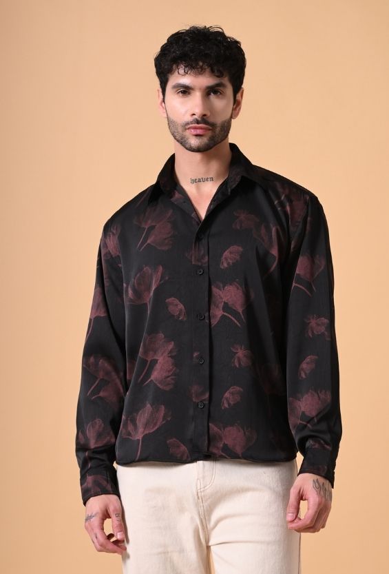 floral black shirt men evening wear