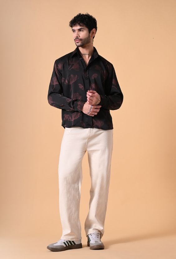 black printed shirt men relaxed fit
