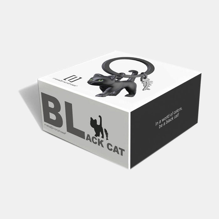 Miniature 3D Black Cat Metal Keyring
