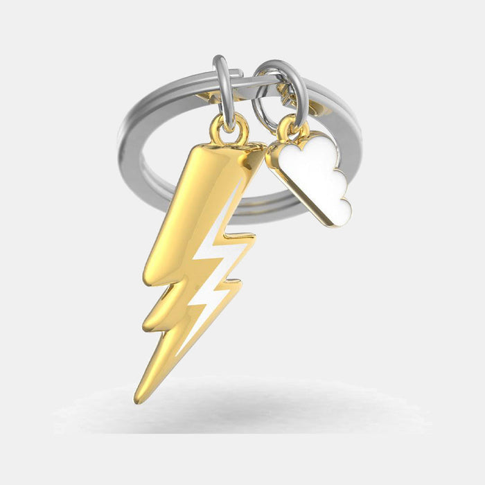Miniature 3D Golden Lightning Flash Metal Keyring