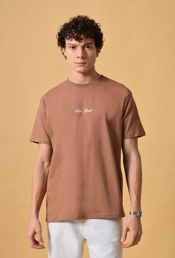 Mocha Brown Cotton Regular Fit Graphic T-Shirt for Men | 210 GSM Casual Wear