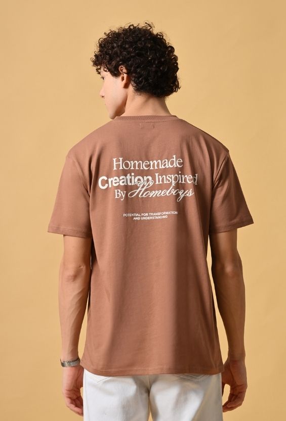 Mocha Brown Cotton Regular Fit Graphic T-Shirt for Men | 210 GSM Casual Wear