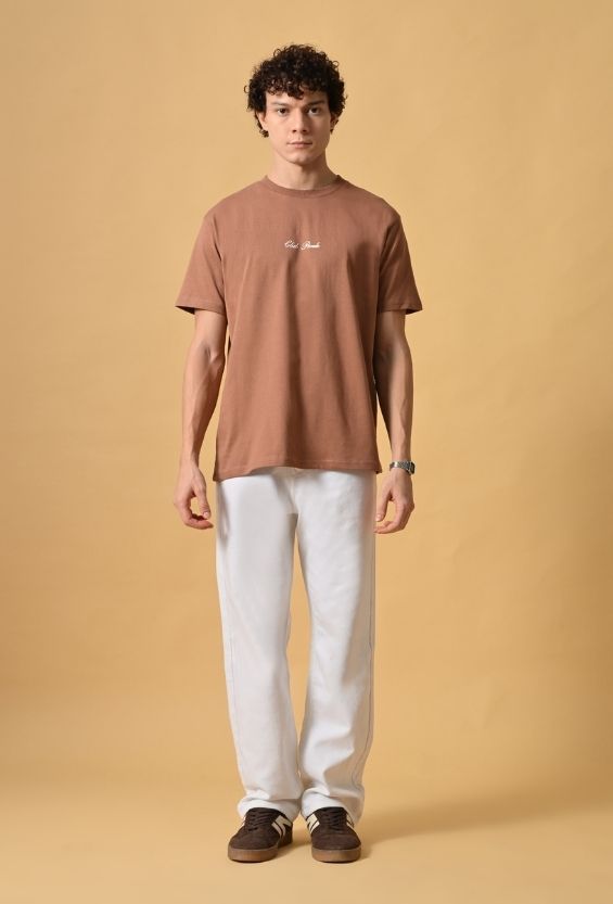 Mocha Brown Cotton Regular Fit Graphic T-Shirt for Men | 210 GSM Casual Wear