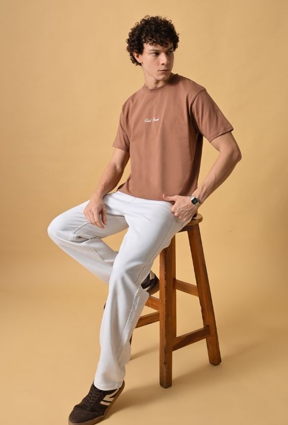 Mocha Brown Cotton Regular Fit Graphic T-Shirt for Men | 210 GSM Casual Wear
