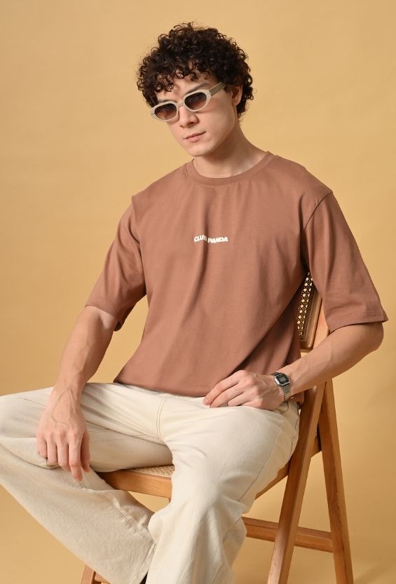 Mocha Brown Cotton Relaxed Fit Graphic T-Shirt for Men | 210 GSM Casual Streetwear