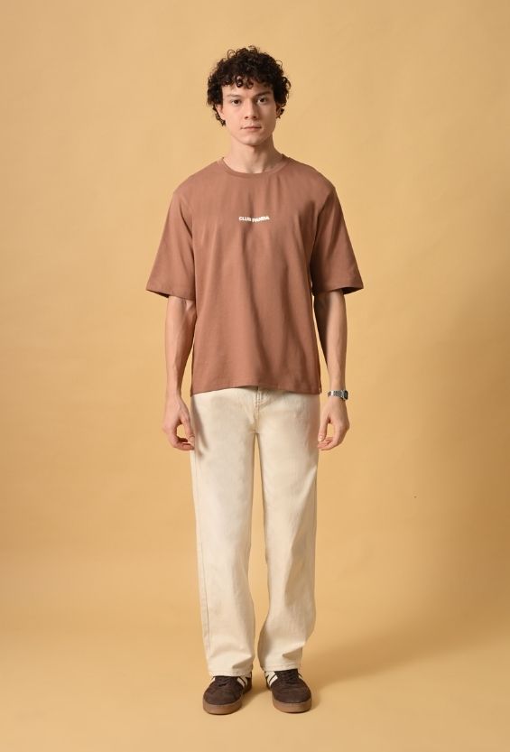 Mocha Brown Cotton Relaxed Fit Graphic T-Shirt for Men | 210 GSM Casual Streetwear