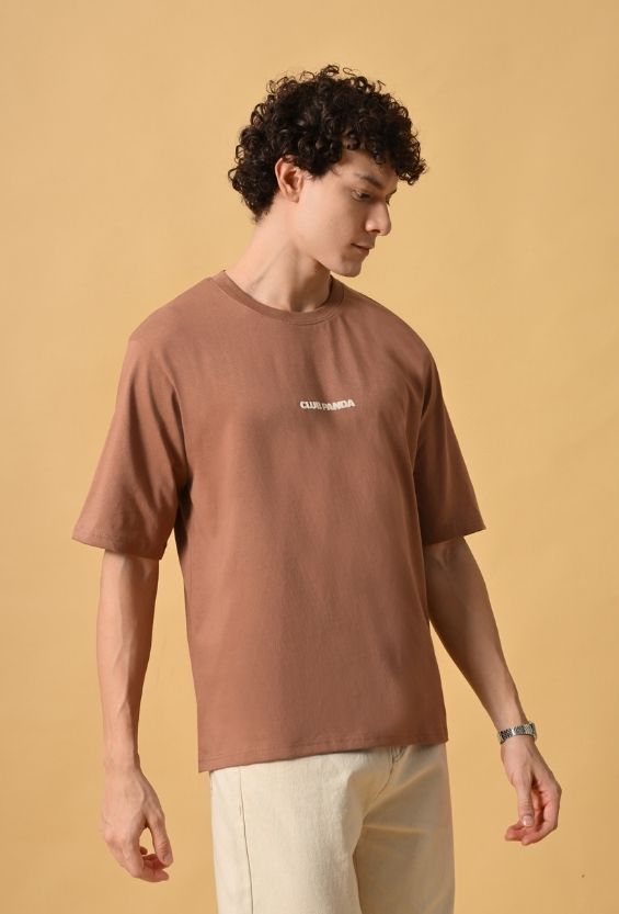 Mocha Brown Cotton Relaxed Fit Graphic T-Shirt for Men | 210 GSM Casual Streetwear