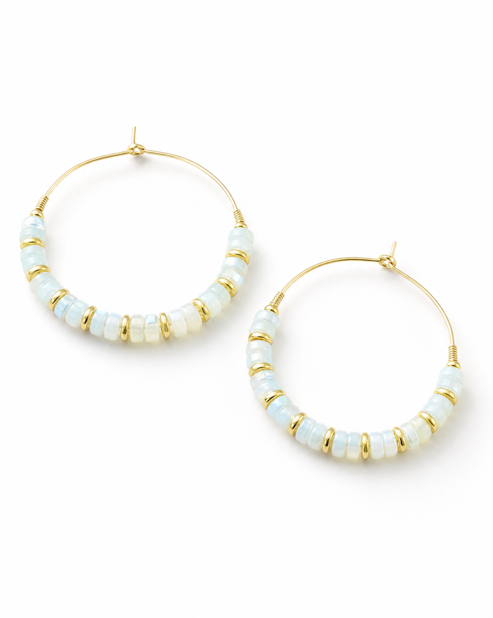 Mother of Pearl Beaded Hoop Earrings