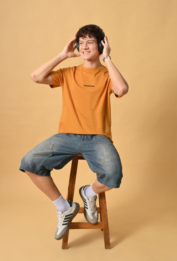 Mustard Yellow Back Print Men's Graphic T-Shirts for Men