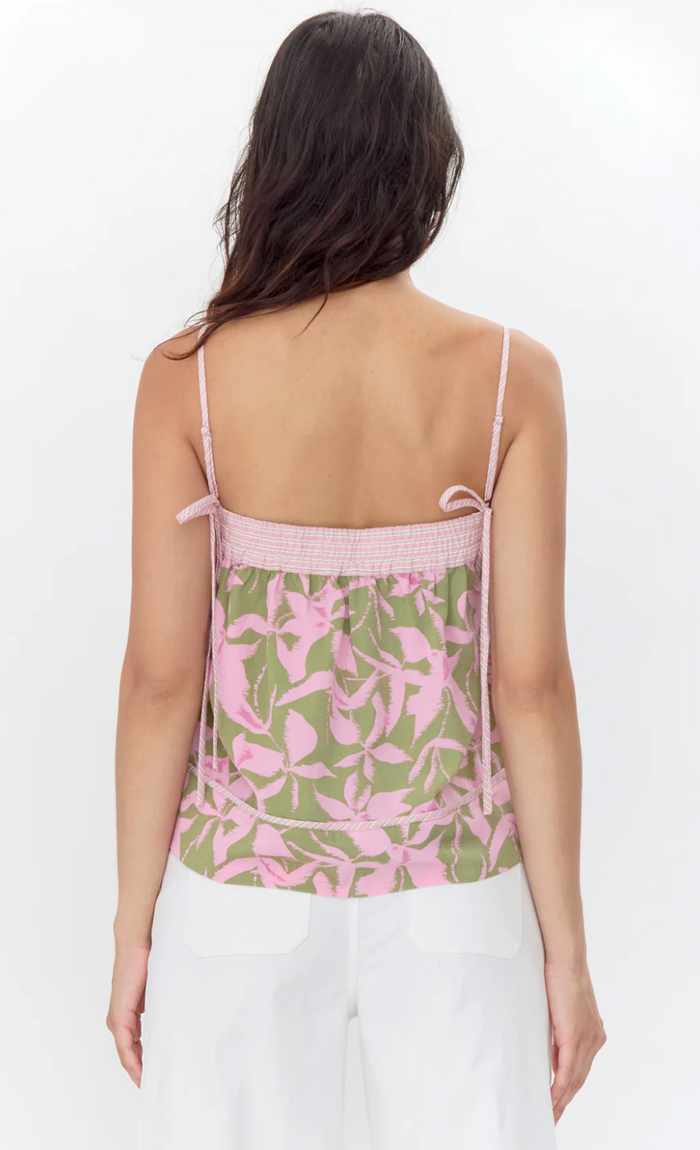 Naeli Print Strap Tank - Sage/ Pink - Back View