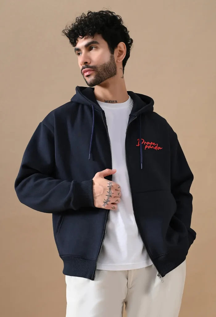 Navy Blue Men's Zip-Up Hoodies for Men