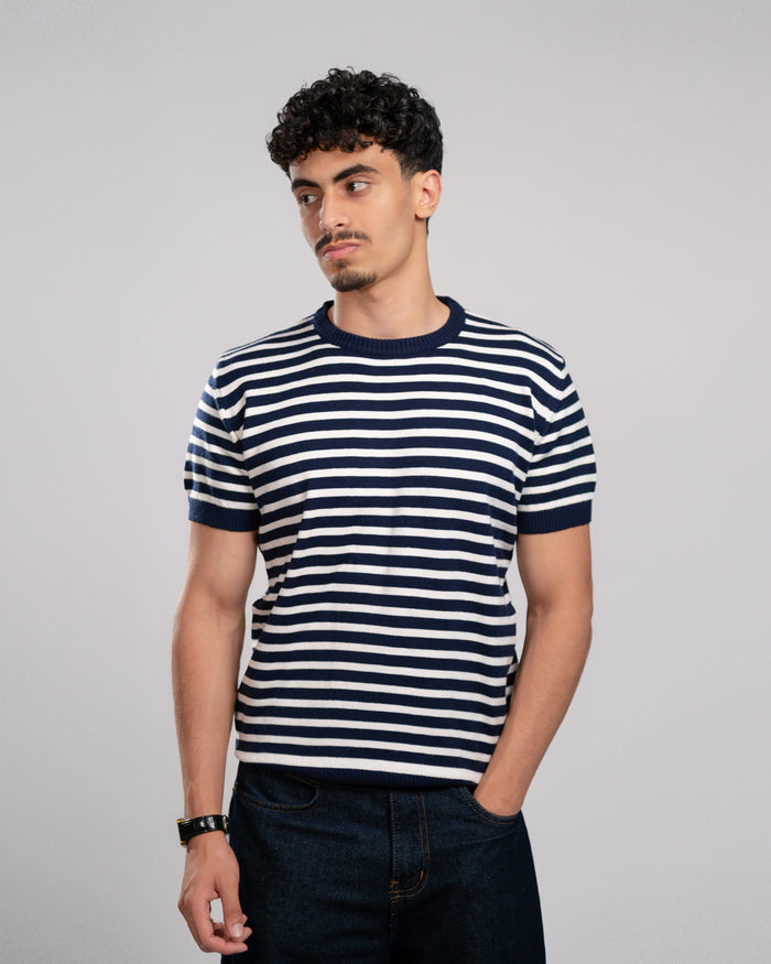 Navy stripe knit t-shirt