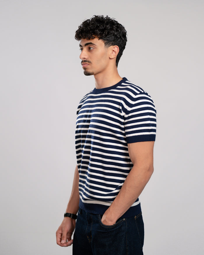 Navy stripe knit t-shirt