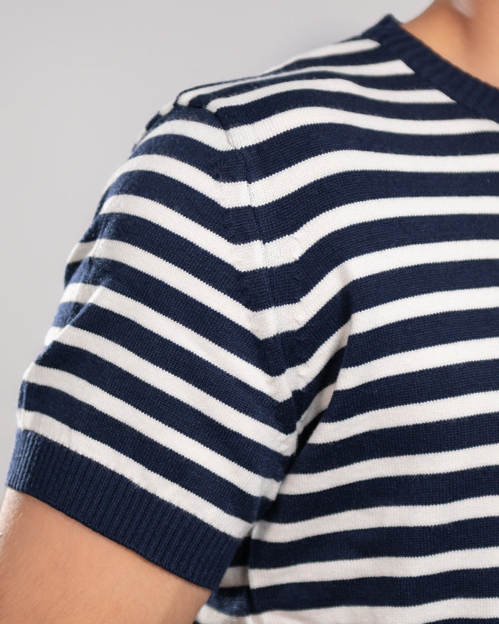 Navy stripe knit t-shirt
