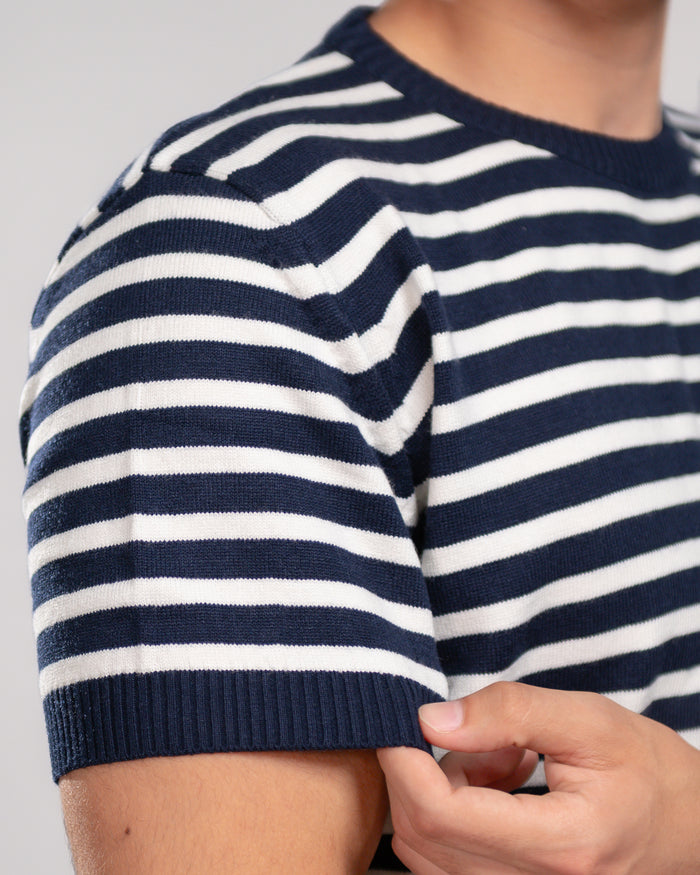 Navy stripe knit t-shirt