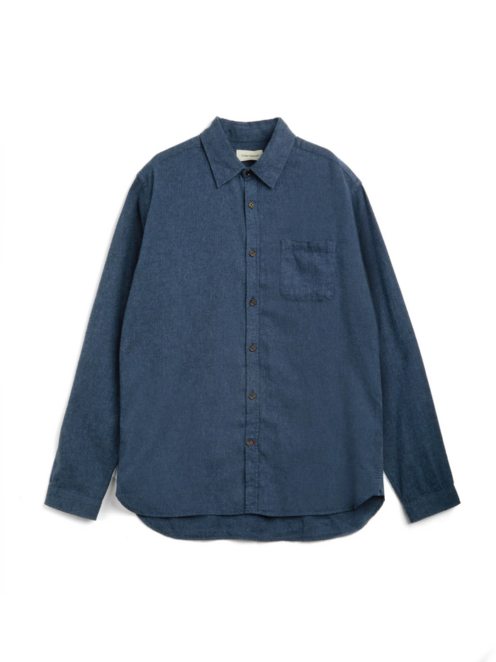 Oliver Spencer Navy Spear Collar Cotton Shirt Flat Shot