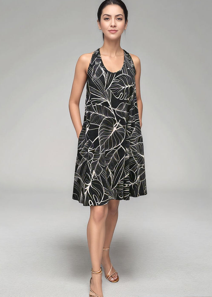 NIKKI DRESS - TROPICAL FOLIAGE BLACK