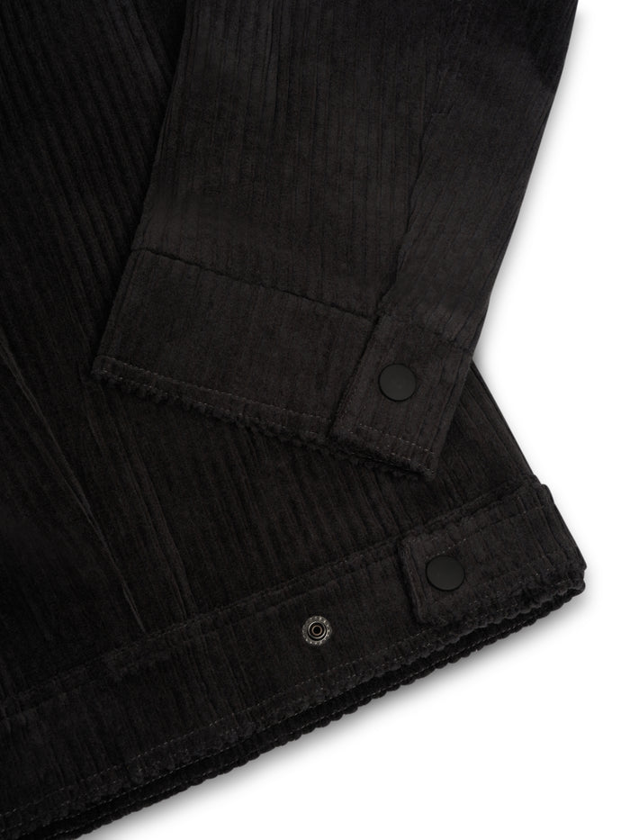 Close up cuff shot of Oliver Spencer Men's Grey Cotton Corduroy Trucker Jacket