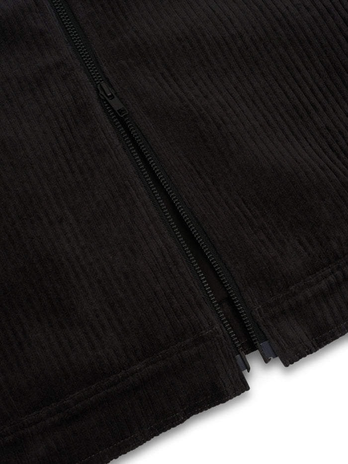 Close up shot of bottom of Oliver Spencer Men's Grey Cotton Corduroy Trucker Jacket