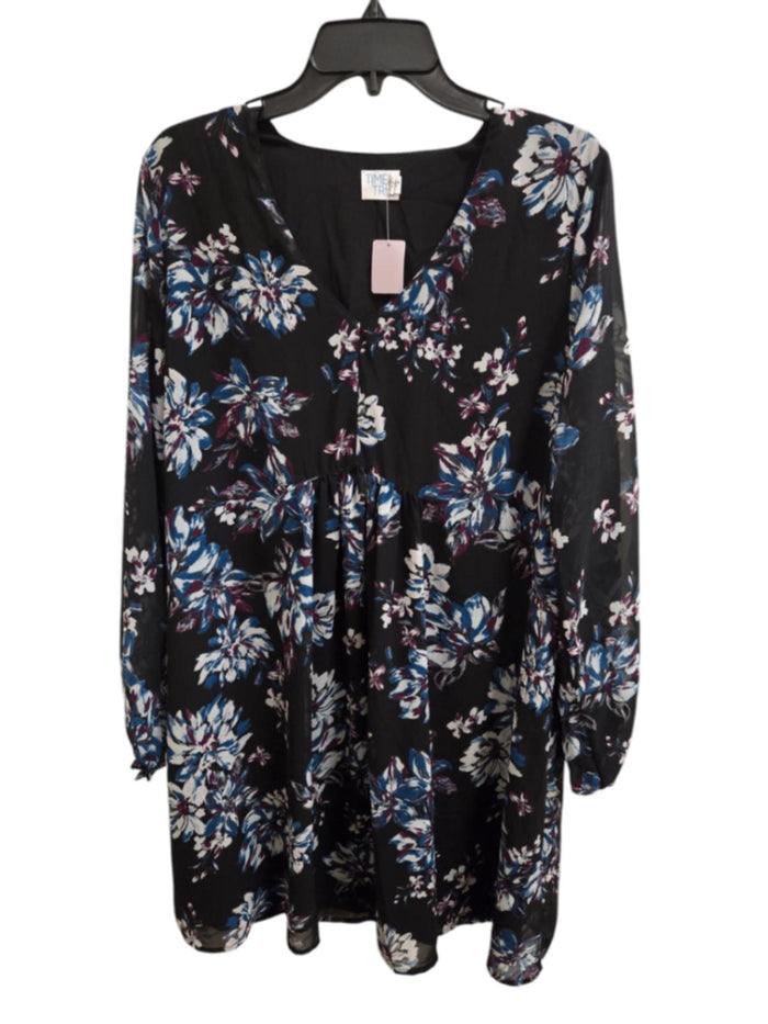NWOT L Black with floral print Time and Tru Dress