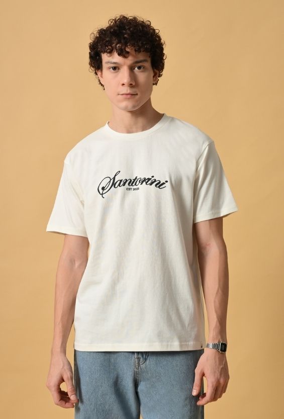 Off White Cotton Regular Fit Graphic T-Shirt for Men | 210 GSM Casual Wear