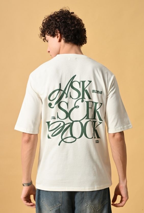 Off White Cotton Relaxed Fit Graphic T-Shirt for Men | 210 GSM | Typography Back Print