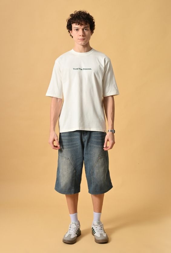 Off White Cotton Relaxed Fit Graphic T-Shirt for Men | 210 GSM | Typography Back Print