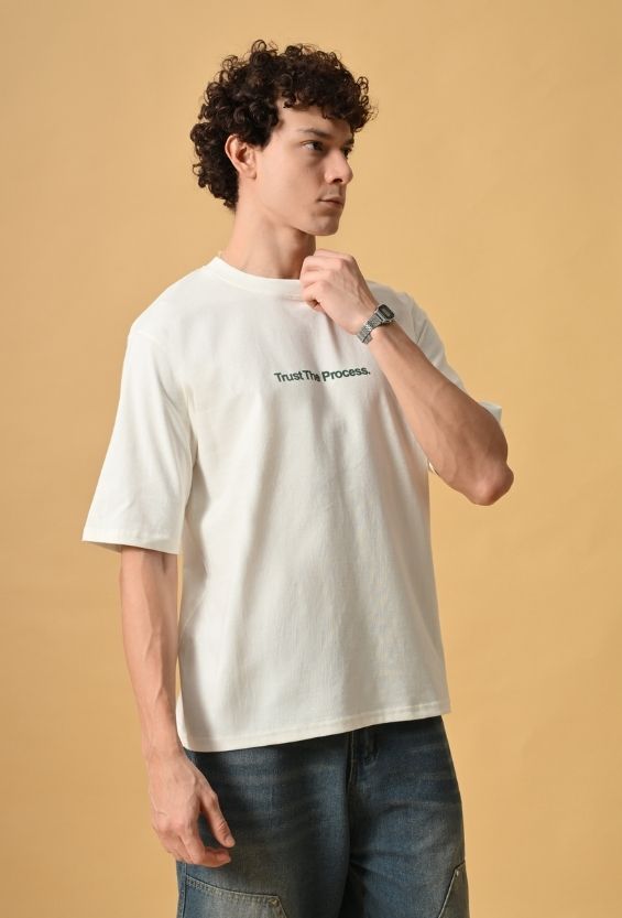 Off White Cotton Relaxed Fit Graphic T-Shirt for Men | 210 GSM | Typography Back Print