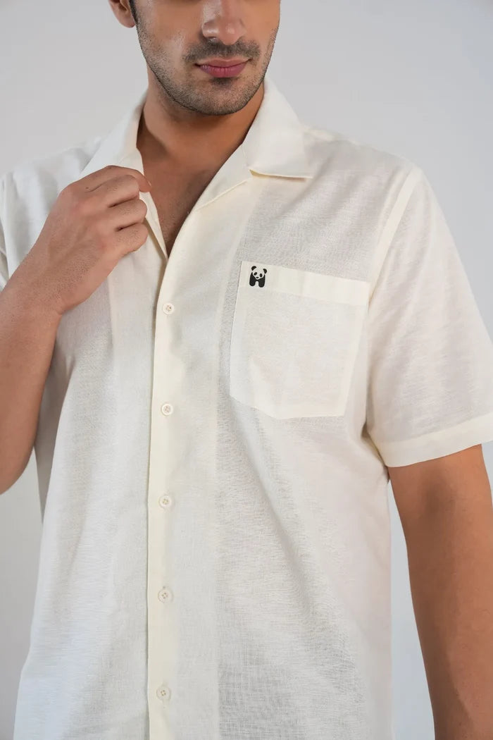 Off White Linen Blend Oversized Fit Men's Linen Shirts for Men