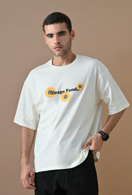 Off White Oversized Fit Puff Print Men's Oversized T-Shirts for Men