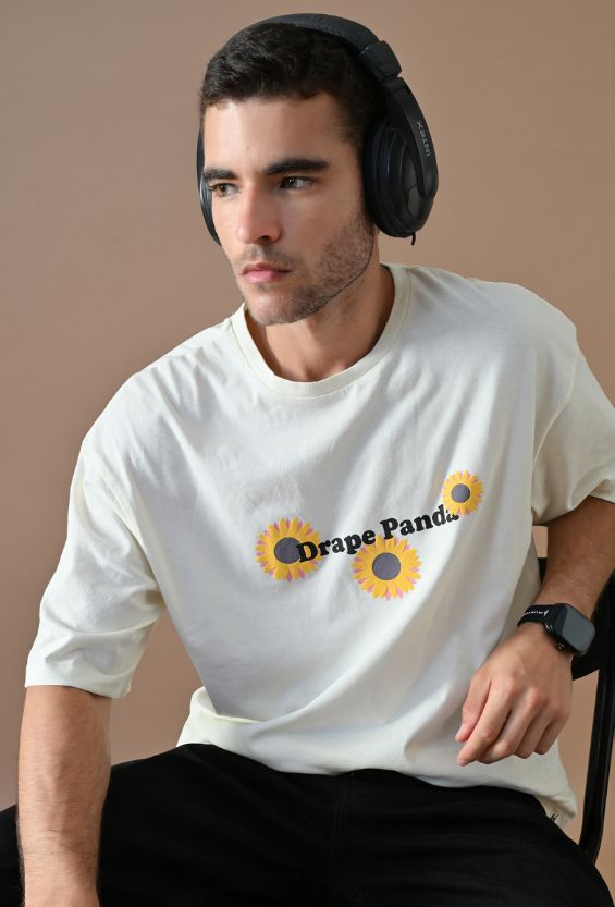 Off White Oversized Fit Puff Print Men's Oversized T-Shirts for Men