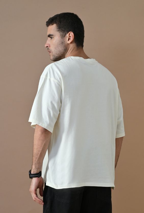 Off White Oversized Fit Puff Print Men's Oversized T-Shirts for Men