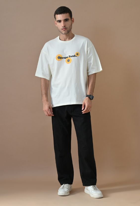 Off White Oversized Fit Puff Print Men's Oversized T-Shirts for Men