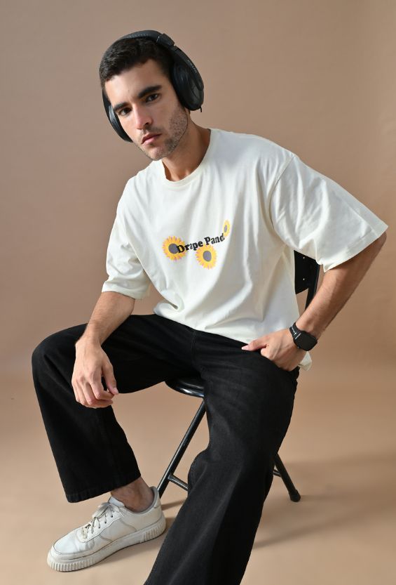 Off White Oversized Fit Puff Print Men's Oversized T-Shirts for Men