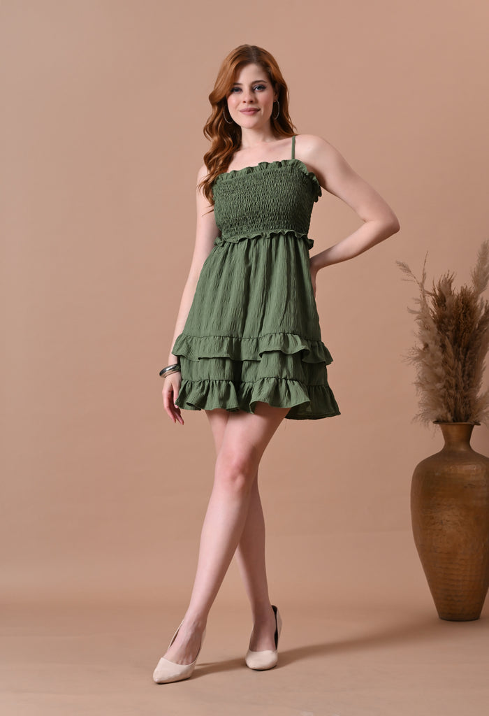 Olive Green Smocked Women's Smocked Dresses for Women