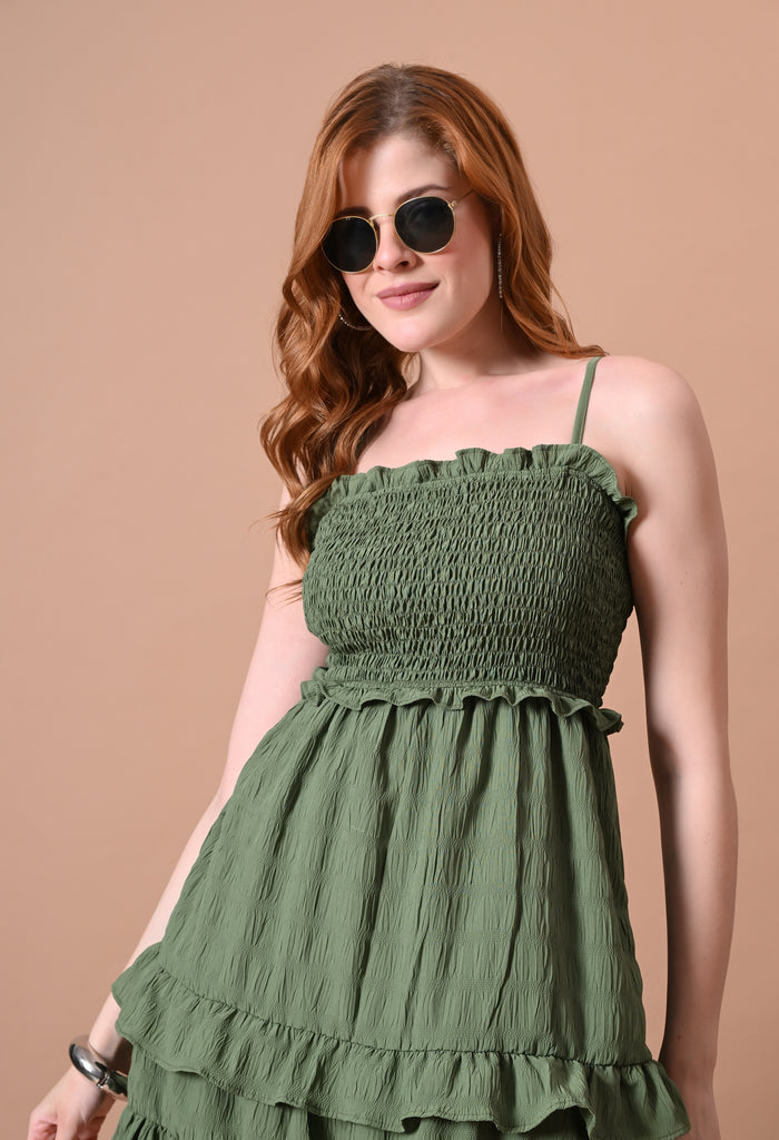 Olive Green Smocked Women's Smocked Dresses for Women
