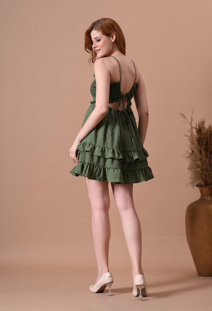 Olive Green Smocked Women's Smocked Dresses for Women