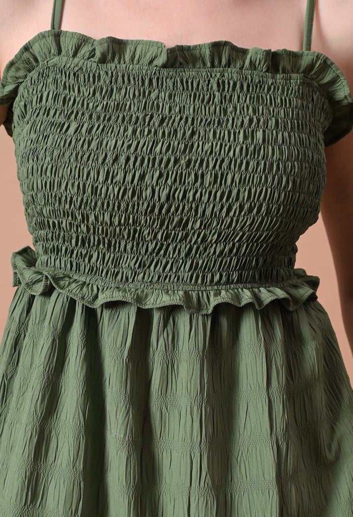 Olive Green Smocked Women's Smocked Dresses for Women