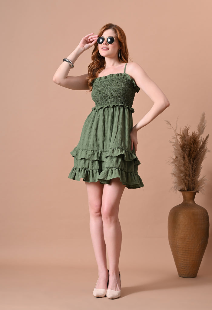 Olive Green Smocked Women's Smocked Dresses for Women